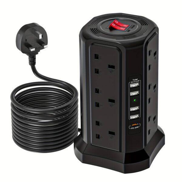 مكعب شحن طاقة مع 12 منفذًا و 5 منافذ USB شحن سريع PD بقدرة 20 واط